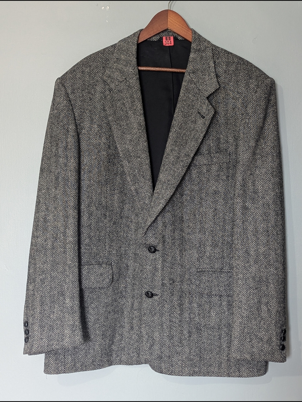 Vintage Protocol Men's Pure Virgin Wool Herringbone Gray Blazer  Dark Academia